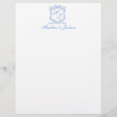 En-tête De Lettre Aquarelle Designer Blue Monogram Crest Mariage (Devant)