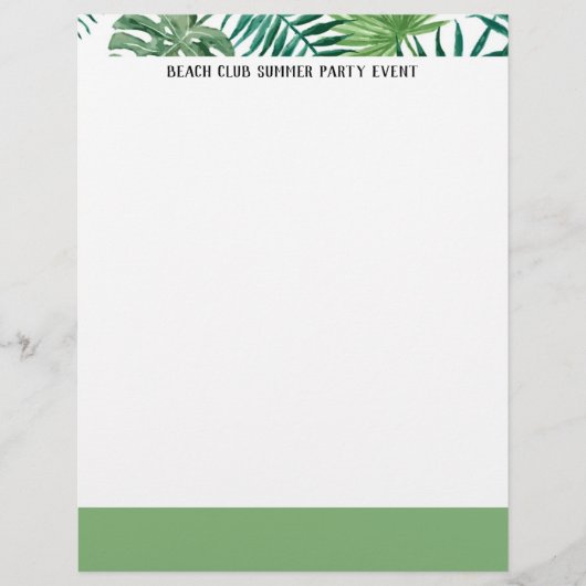 En-tête De Lettre Aquarelle Feuille tropicale Vert et blanc (Devant)