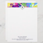 En-tête De Lettre Aquarelle rayures colorées Abstrait moderne (Devant / Derrière)