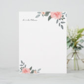 En-tête De Lettre Aquarelle rose pâle Rose floral et verdure (Debout devant)