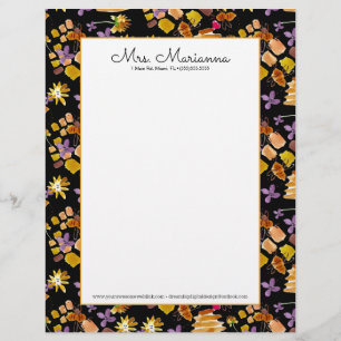 En-tête De Lettre Art botanique floral motif aquarelle abeille main
