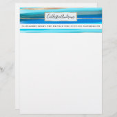 En-tête De Lettre Artsy Ocean Aqua Bleu Or Abstrait Paint Stripes (Devant / Derrière)