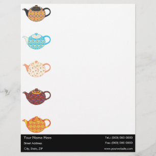 En-tête De Lettre Avec Motif Bouilloires à thé multicolores