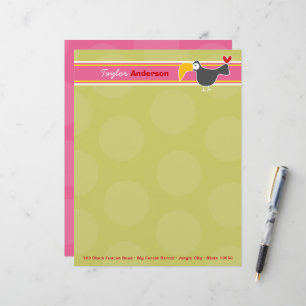 En-tête De Lettre Avec Motif Caricature Black Toucan Bird Green Dots Enfants En