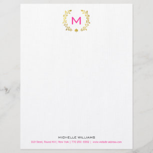 En-tête De Lettre Avec Motif Laurier et pelle de feuille d'or de monogramme