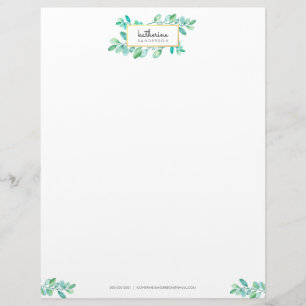 En-tête De Lettre Avec Motif NATURE BOTANIQUE moderne aquarelle peinte feuille