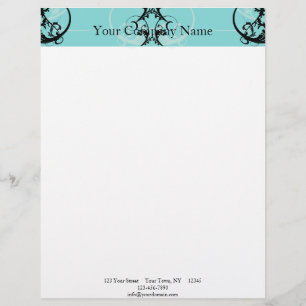 En-tête De Lettre Avec Motif Noir et turquoise floraux