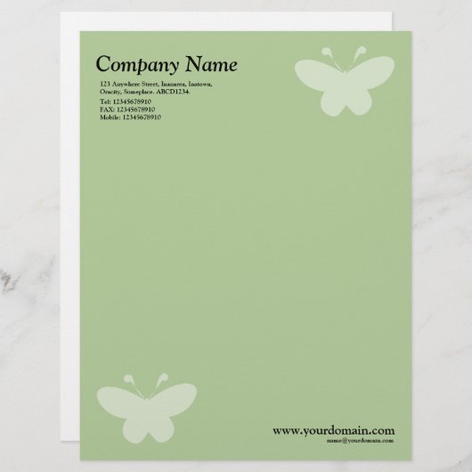 En-tête De Lettre Avec Motif Papillon élégant - Vert (Devant / Derrière)