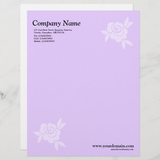 En-tête De Lettre Avec Motif Rose élégant - Violet clair (Devant / Derrière)