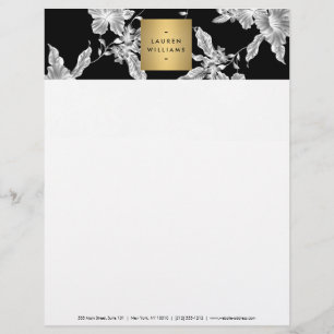En-tête De Lettre Avec Motif Vintage motif floral noir et blanc