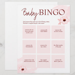 En-tête De Lettre Baby shower rose jeu de bingo modèle personnalisé