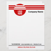 En-tête De Lettre Bandes géométriques rouges avec logo et code QR (Devant / Derrière)