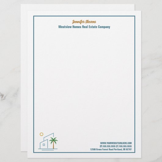 En-tête De Lettre Beach House Real Estate Company Custom Realtor (Devant / Derrière)