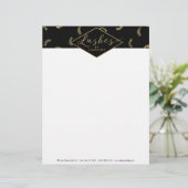 En-tête De Lettre Beaucoup de Lashes Motif Lash Salon Noir/Or (Debout devant)