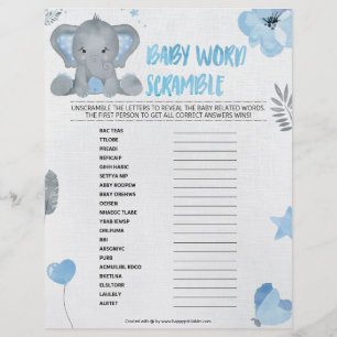 En-tête De Lettre Bébé Mot Bébé [Eléphant Bébé [Bleu]