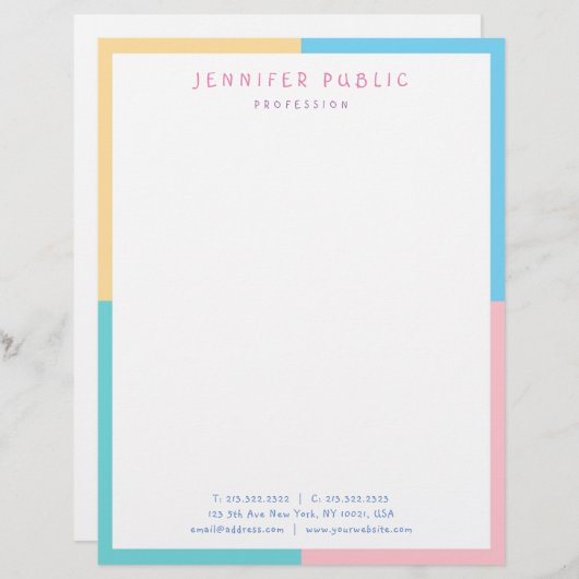 En-tête De Lettre Belle Créative Rose Jaune Bleu Vert Moderne (Devant / Derrière)