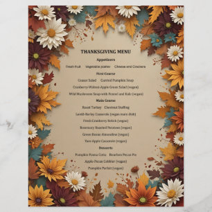 En-tête De Lettre Belles fleurs d'automne Feuilles Menu Invitation