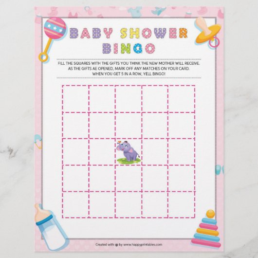 En-tête De Lettre Bingo baby shower [Bébé de base rose] (Devant)