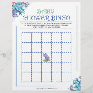 En-tête De Lettre Bingo baby shower [Floral bleu]