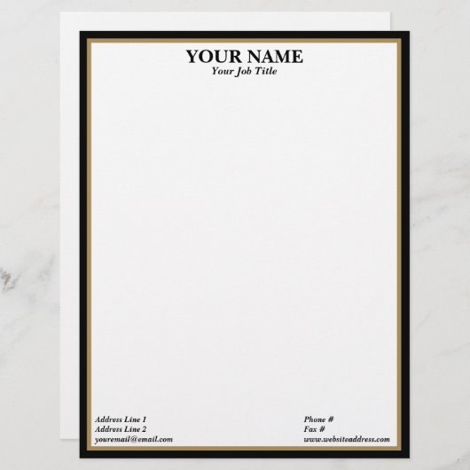 En-tête De Lettre Black and Gold Frame Generic Adaptable (Devant / Derrière)