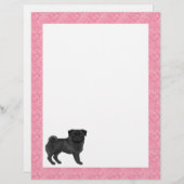 En-tête De Lettre Black Carlin Chien Cartoon Mops Love Heart Motif R (Devant / Derrière)