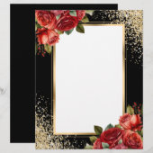 En-tête De Lettre Black Gold Glitter Red Roses (Devant / Derrière)