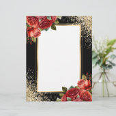 En-tête De Lettre Black Gold Glitter Red Roses (Debout devant)