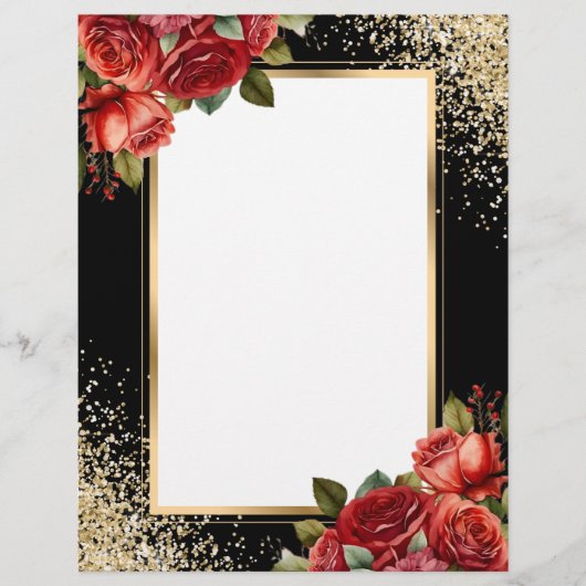 En-tête De Lettre Black Gold Glitter Red Roses Photo (Devant)