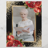 En-tête De Lettre Black Gold Glitter Red Roses Photo (Dos)