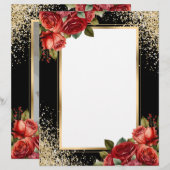 En-tête De Lettre Black Gold Glitter Red Roses Photo (Devant / Derrière)