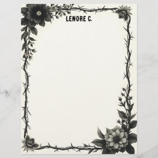 En-tête De Lettre Black & Gray Flowers Thorny Frame Stationery Paper