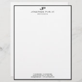 En-tête De Lettre Blanc noir élégant de modèle moderne de monogramme (Devant / Derrière)