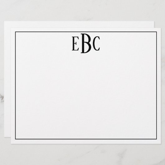 En-tête De Lettre Bloc-notes moderne Monogramme noir et blanc classi (Devant / Derrière)