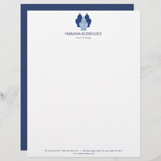 En-tête De Lettre Blue Ginger Jars Pottery Élégant Logo Designer (Devant / Derrière)