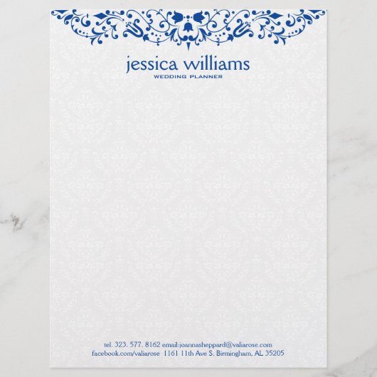 En-tête De Lettre Blue Lace on White Damasks Background (Devant)
