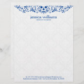 En-tête De Lettre Blue Lace on White Damasks Background (Devant / Derrière)