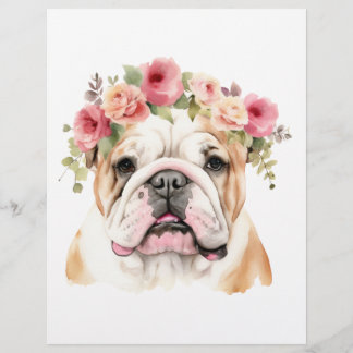 En-tête De Lettre Boho Bulldog Fleur Couronne aquarelle