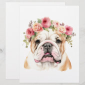 En-tête De Lettre Boho Bulldog Fleur Couronne aquarelle (Devant / Derrière)