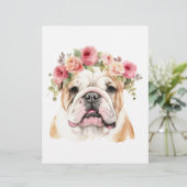 En-tête De Lettre Boho Bulldog Fleur Couronne aquarelle (Debout devant)