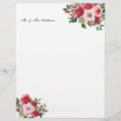 En-tête De Lettre Boho rose & rouge floral, nom customisé (Devant)