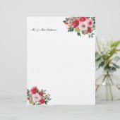 En-tête De Lettre Boho rose & rouge floral, nom customisé (Debout devant)