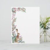 En-tête De Lettre Bois, lièvre, feuillage, baies de Noël (Debout devant)