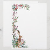 En-tête De Lettre Bois, lièvre, feuillage, baies de Noël (Devant / Derrière)