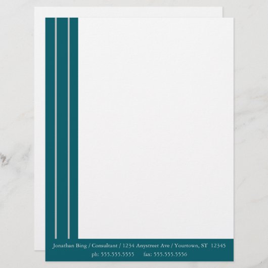 En-tête De Lettre Bordure Turquoise foncée avec bandes argentées (Devant / Derrière)