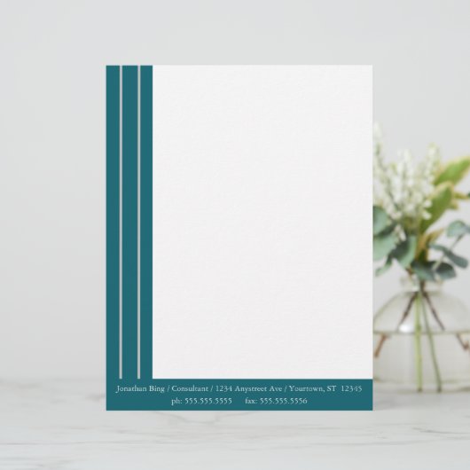 En-tête De Lettre Bordure Turquoise foncée avec bandes argentées (Debout devant)