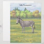 En-tête De Lettre Bouillon Gris D'Âne Cute Dans Le Pâturage (Devant / Derrière)