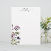 En-tête De Lettre Bouquet Fleur sauvage pourpre Aquarelle Florale (Debout devant)