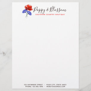 En-tête De Lettre Boutique florale Red Poppy & Cornflower