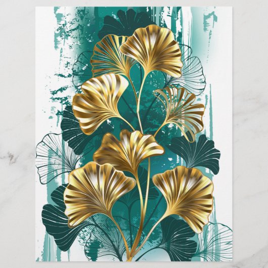 En-tête De Lettre Branche avec Feuilles d'or Ginko Biloba (Devant)