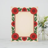 En-tête De Lettre Bright Red Flowers & Frame Stationery Paper (Debout devant)
